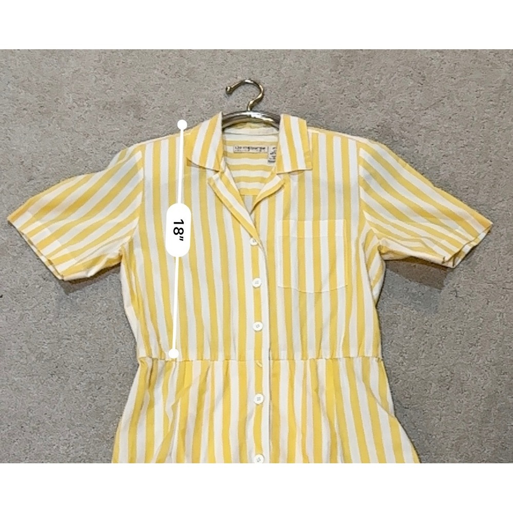 Vtg‎ Liz Claiborne Vintage Yellow White Striped Dress Petite 8 Button Front Midi - Picture 10 of 12